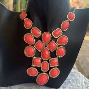 Vintage Coral & Gold Tone Bib Statement Necklace